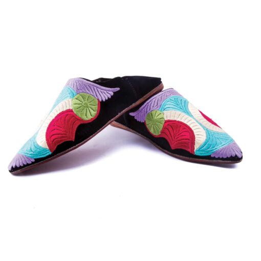 babouche brodée multi couleur a la main