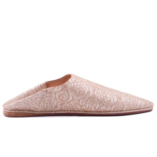Babouches Beige Doré En Cuir brodés pour femme modèle 2021 – Image 2