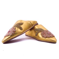 Babouche jaune d'or En Cuir perlé pour femme modèle 2021.