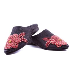 Babouche Rosée en cuir noir perlée pour Femme modèle 2021.