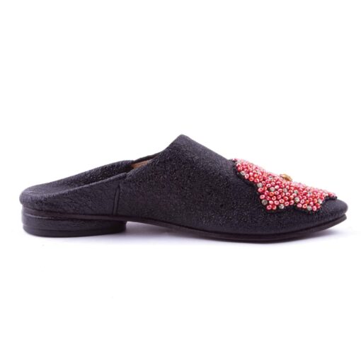 Babouche Rosée en cuir noir perlée pour Femme modèle 2021. – Image 2