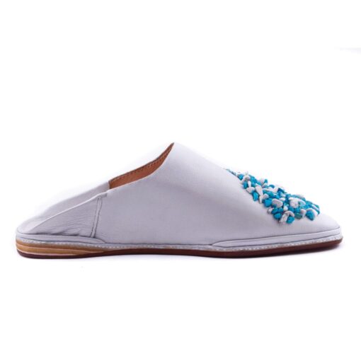 Babouche Gris En Cuir Perlée pour femme modèle 2021. – Image 2