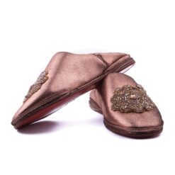 Babouches Bronze Perlées En Cuir Brillant femme modèle 2021.