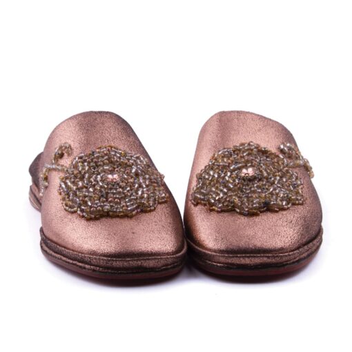 Babouches Bronze Perlées En Cuir Brillant femme modèle 2021. – Image 2