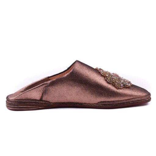 Babouches Bronze Perlées En Cuir Brillant femme modèle 2021. – Image 3