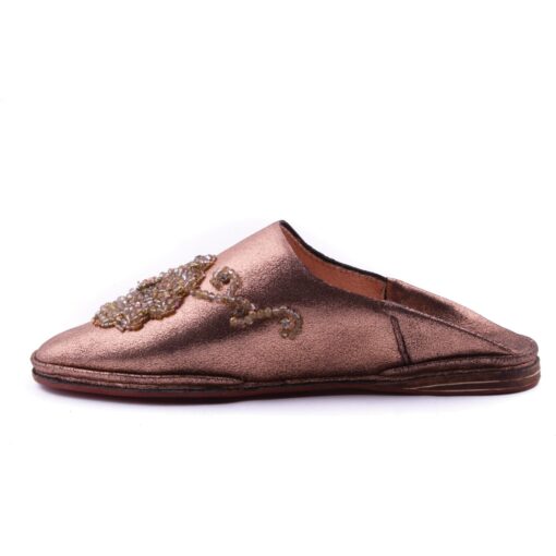 Babouches Bronze Perlées En Cuir Brillant femme modèle 2021. – Image 4