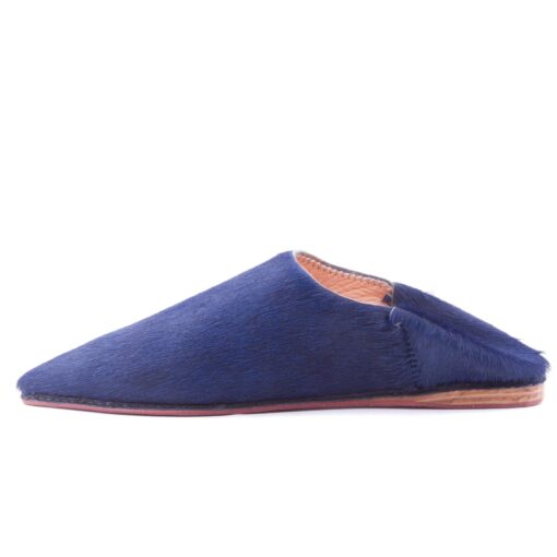 Babouche Fourrure En Cuir Bleu Nuit pour femme modèle 2021. – Image 2