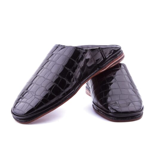 Babouche Croco en Cuir Noir brillant pour femme modèle 2021. – Image 2