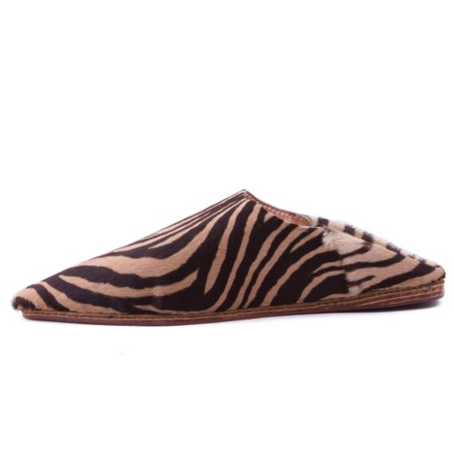 Babouche Zebra En Cuir Beige Marron pour femme modèle 2021. – Image 2
