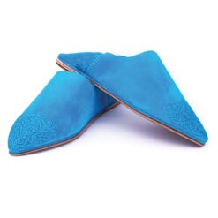 Babouches célestes En Velours Bleu Brodées pour femme 2021.
