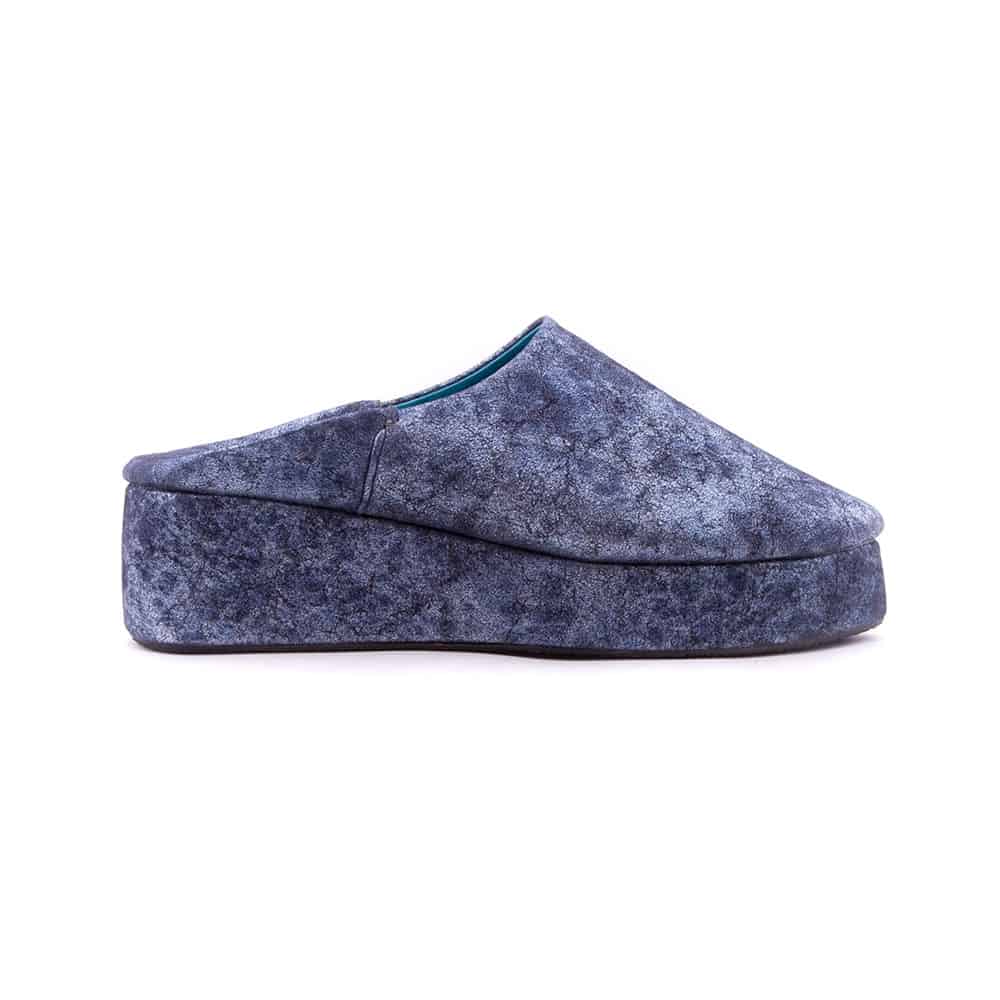 Babouche Bleue Cuir compensée pour femme 2021