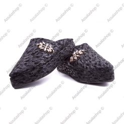 babouche compensée en cuir noir perlé