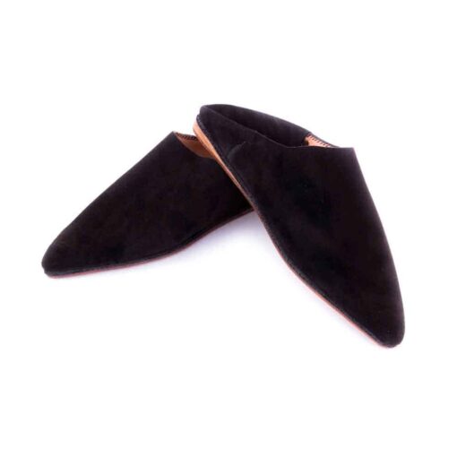 babouche en cuir daim femme noir