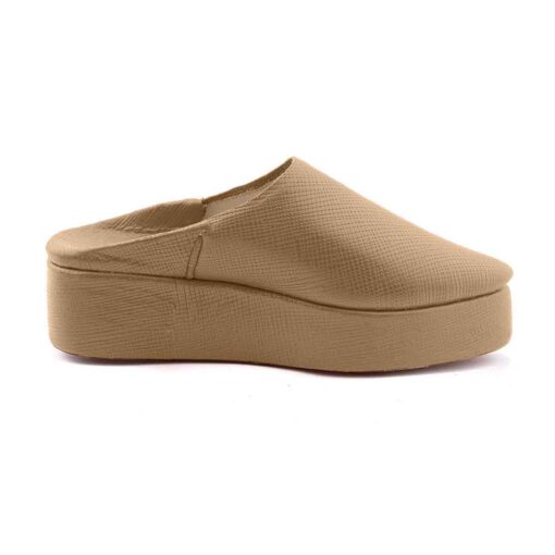 Babouche Compensée talon haut cuir tabac