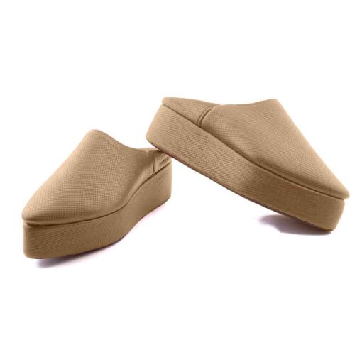 Babouche Compensée talon haut cuir tabac